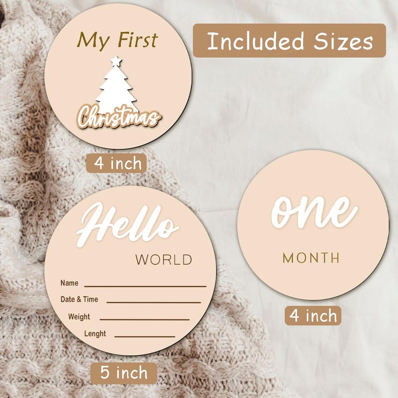 cephira Monthly Baby Milestone Maker Discs, Baby Milestone Signs for Newborn Baby, Hello World Newborn Sign for Baby Girl & Boy, Baby Announcement Sign for 1-12 Month, Milestone Wooden Circles (White) - Image 4